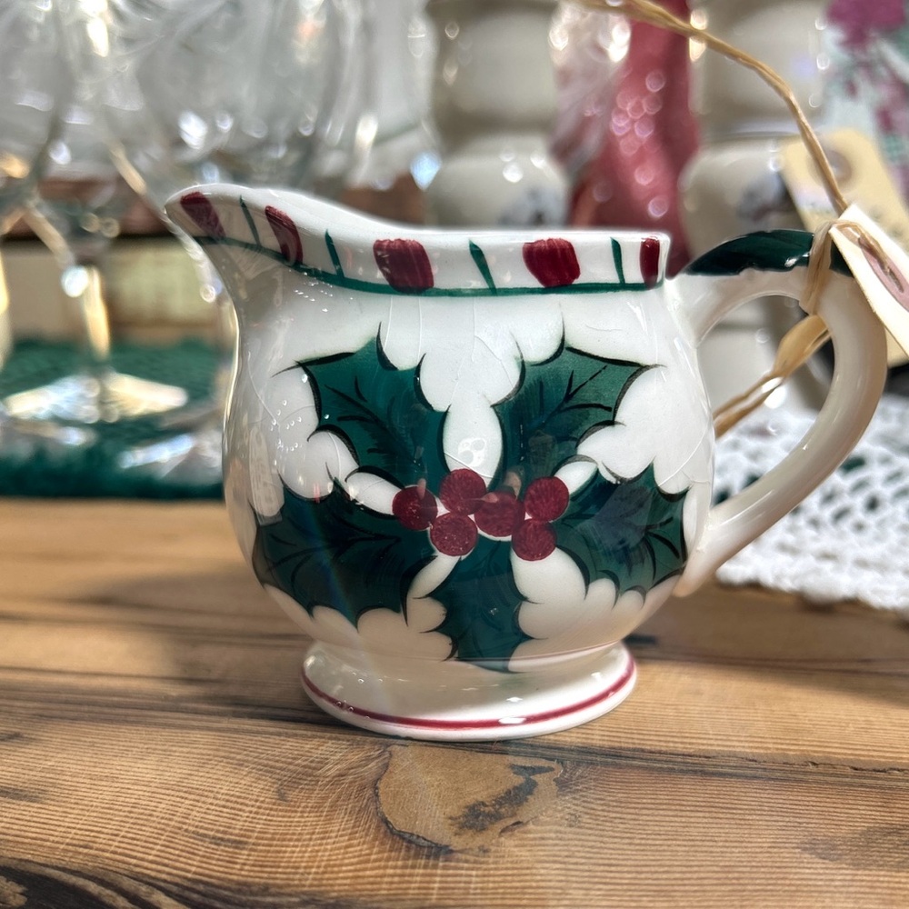 Festive Vintage Cottagecore Holly and Candy Cane Lefton 1950s Retro  Creamer